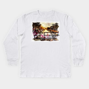 AMSTERDAM, Netherlands Watercolor Landscape Fine Art Kids Long Sleeve T-Shirt